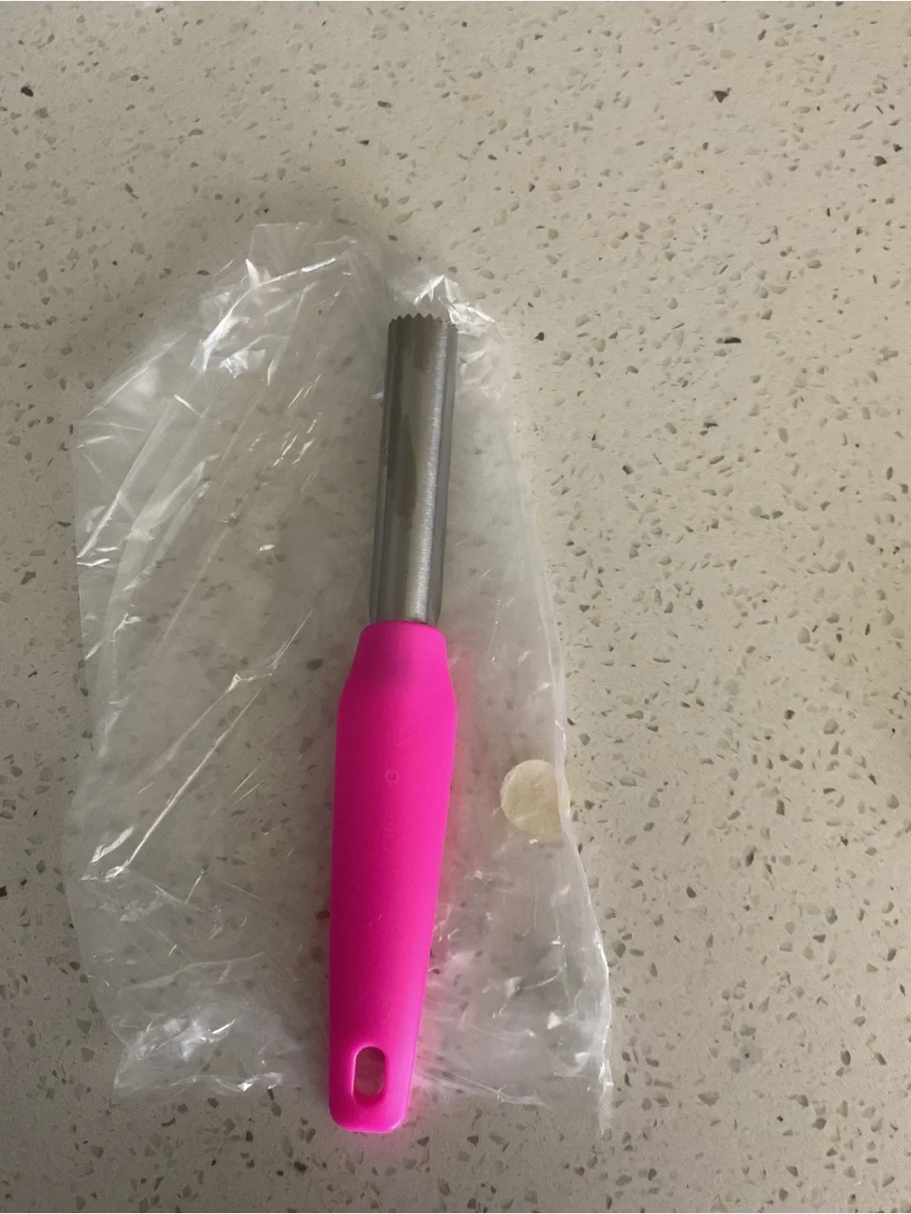 Tupperware Neon Pink Stainless Steel Fruit Corer